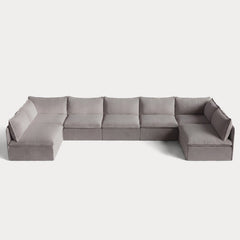 Modular Outdoor Washable 7-Seater Open-Ends U-Sectional | Nano Slubweave in Haze Gray
