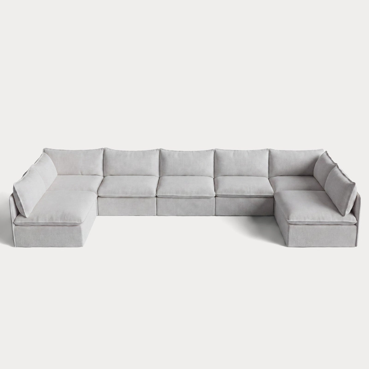 Modular Outdoor Washable 7-Seater Open-Ends U-Sectional | Nano Slubweave in Mist