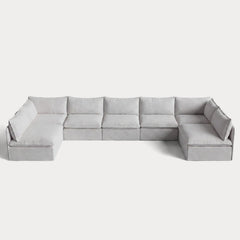 Modular Outdoor Washable 7-Seater Open-Ends U-Sectional | Nano Slubweave in Mist