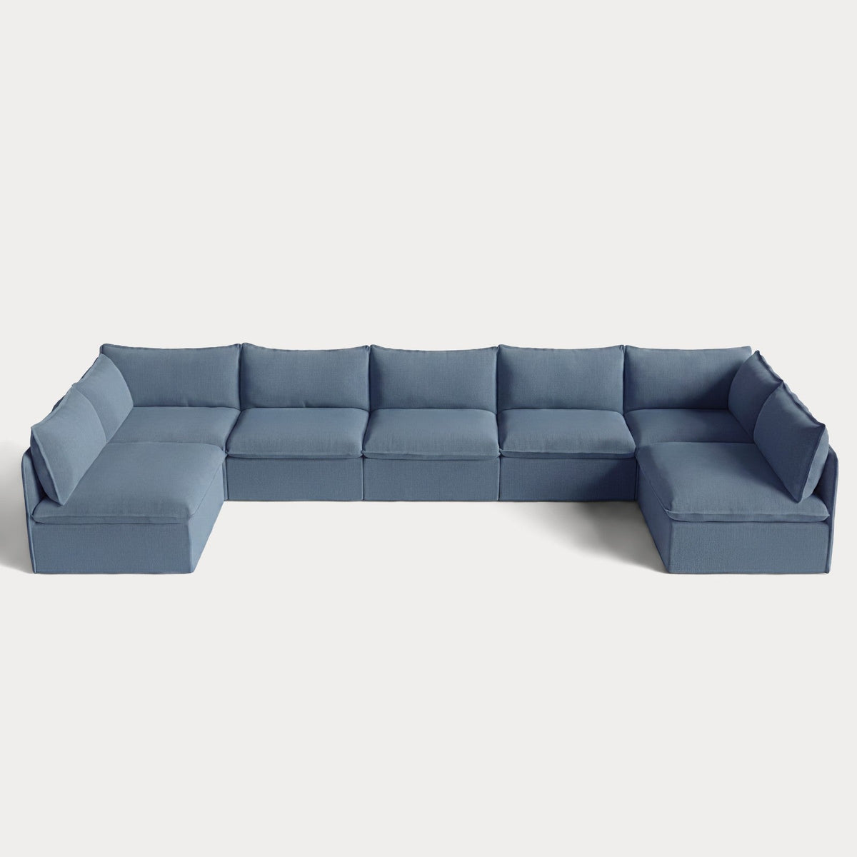 Modular Outdoor Washable 7-Seater Open-Ends U-Sectional | Classic Canvas in Ocean