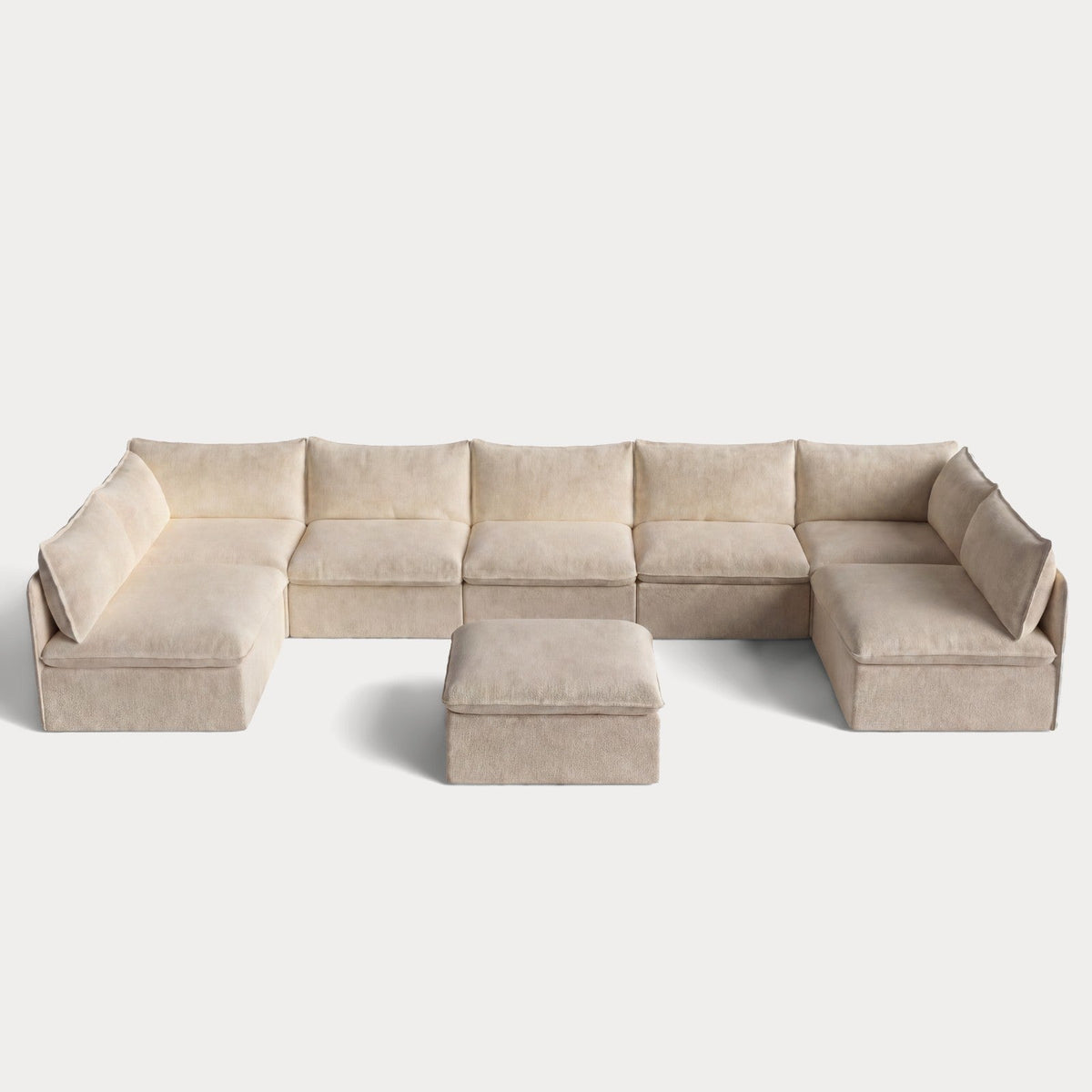 Modular Outdoor Washable 7-Seater Open-Ends U-Sectional + Ottoman | Alfresco Boucle in Cashew