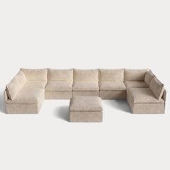 Modular Outdoor Washable 7-Seater Open-Ends U-Sectional + Ottoman | Alfresco Boucle in Cashew
