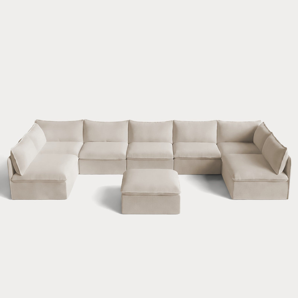 Modular Outdoor Washable 7-Seater Open-Ends U-Sectional + Ottoman | Nano Slubweave in Chai