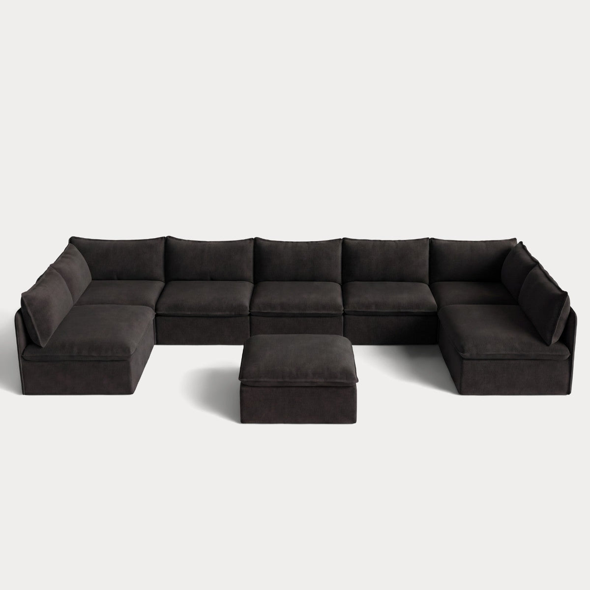 Modular Outdoor Washable 7-Seater Open-Ends U-Sectional + Ottoman | Classic Canvas in Charcoal