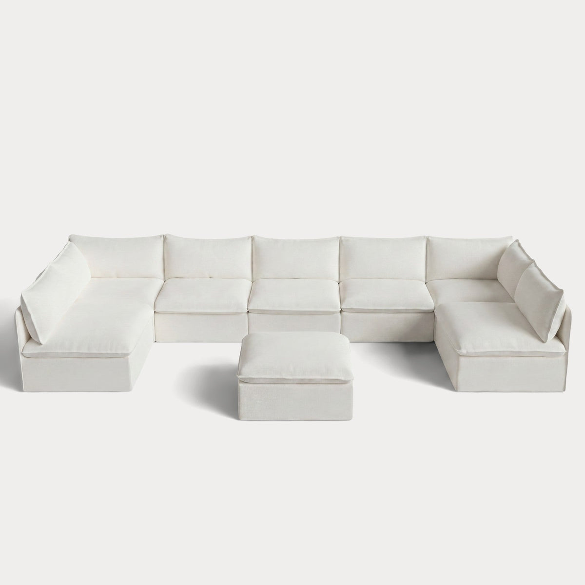 Modular Outdoor Washable 7-Seater Open-Ends U-Sectional + Ottoman | Classic Canvas in Cloud