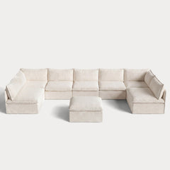 Modular Outdoor Washable 7-Seater Open-Ends U-Sectional + Ottoman | Alfresco Boucle in Creme
