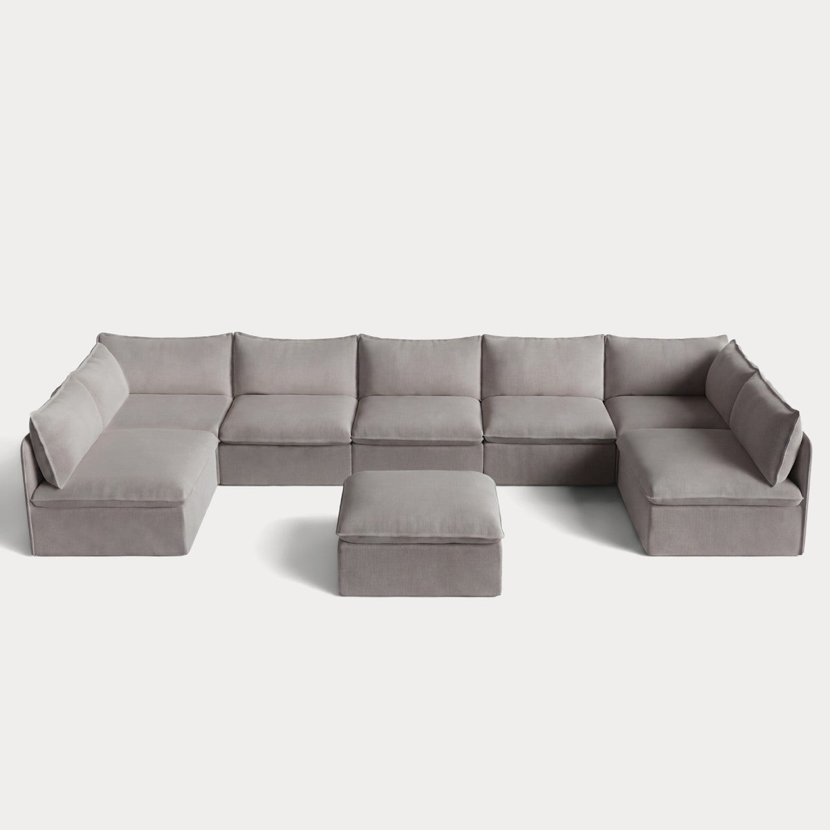 Modular Outdoor Washable 7-Seater Open-Ends U-Sectional + Ottoman | Nano Slubweave in Haze Gray