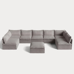Modular Outdoor Washable 7-Seater Open-Ends U-Sectional + Ottoman | Nano Slubweave in Haze Gray