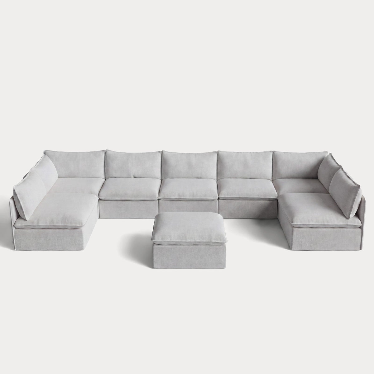 Modular Outdoor Washable 7-Seater Open-Ends U-Sectional + Ottoman | Nano Slubweave in Mist
