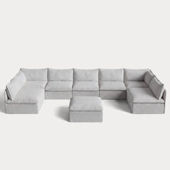 Modular Outdoor Washable 7-Seater Open-Ends U-Sectional + Ottoman | Nano Slubweave in Mist
