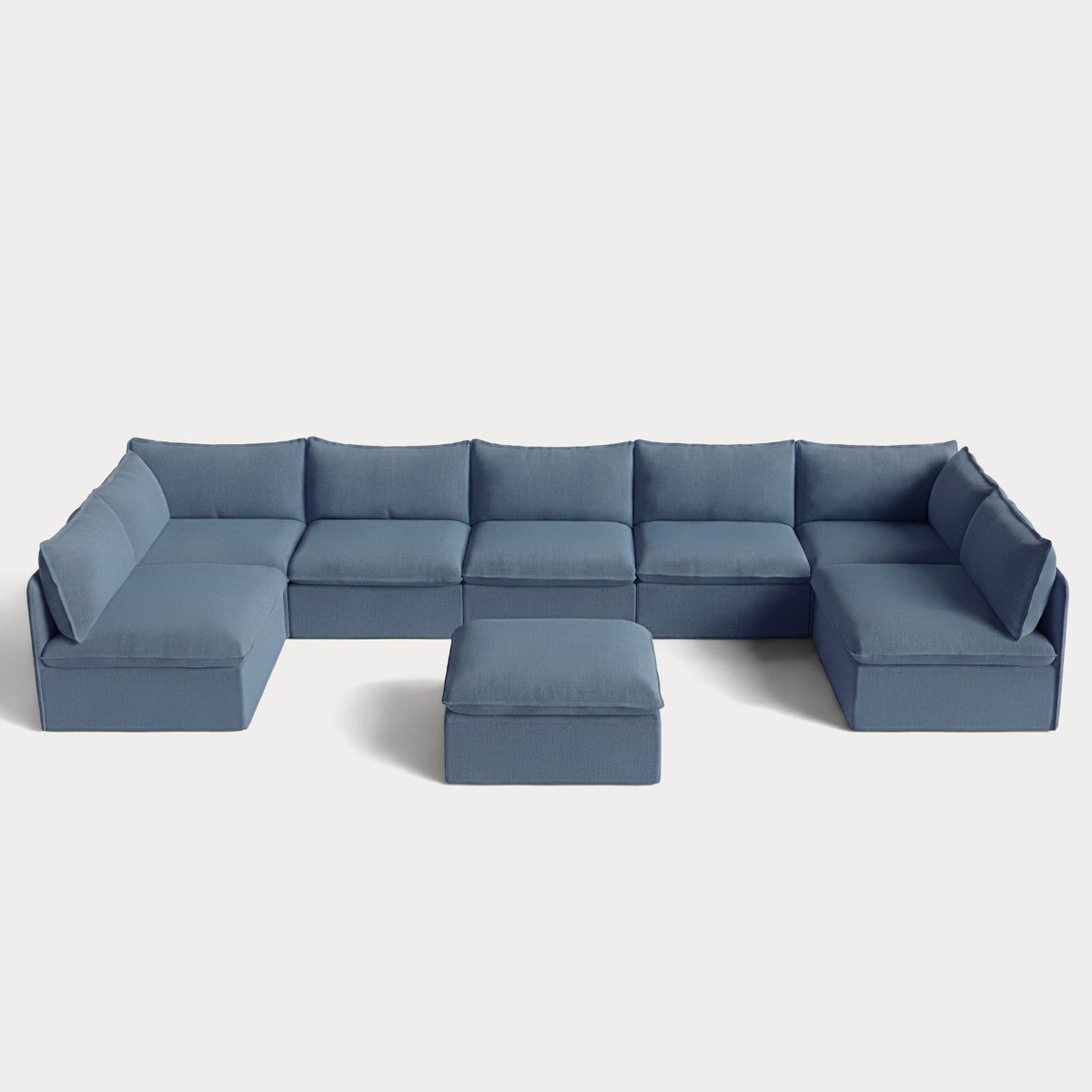 Modular Outdoor Washable 7-Seater Open-Ends U-Sectional + Ottoman | Classic Canvas in Ocean