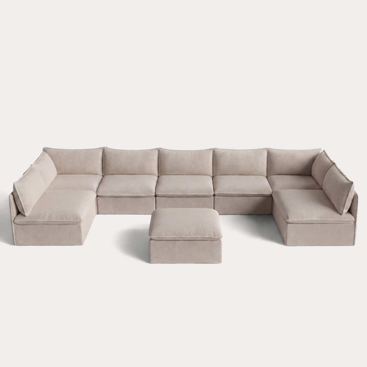 Modular Outdoor Washable 7-Seater Open-Ends U-Sectional + Ottoman | Classic Canvas in Sand