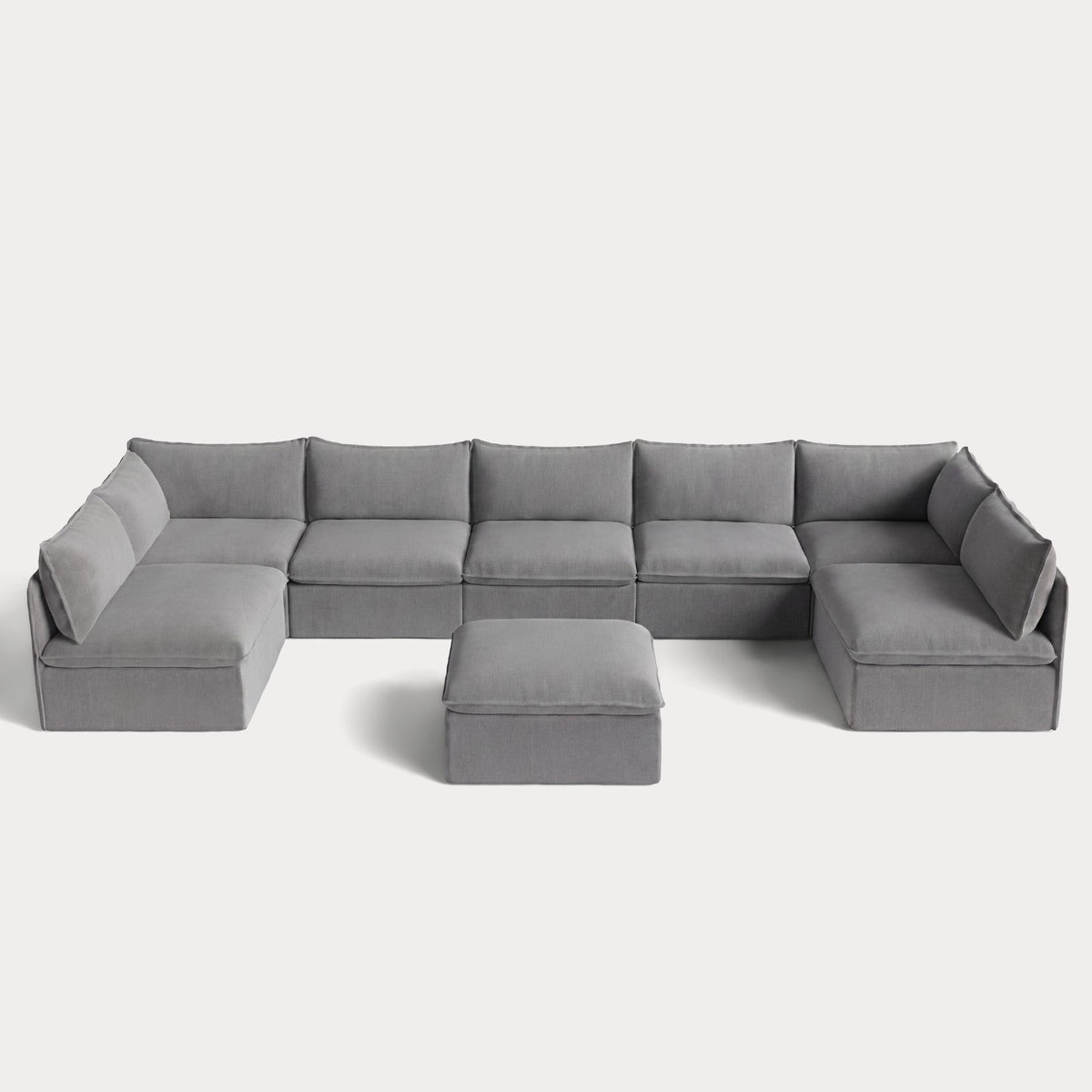 Modular Outdoor Washable 7-Seater Open-Ends U-Sectional + Ottoman | Classic Canvas in Stone Gray