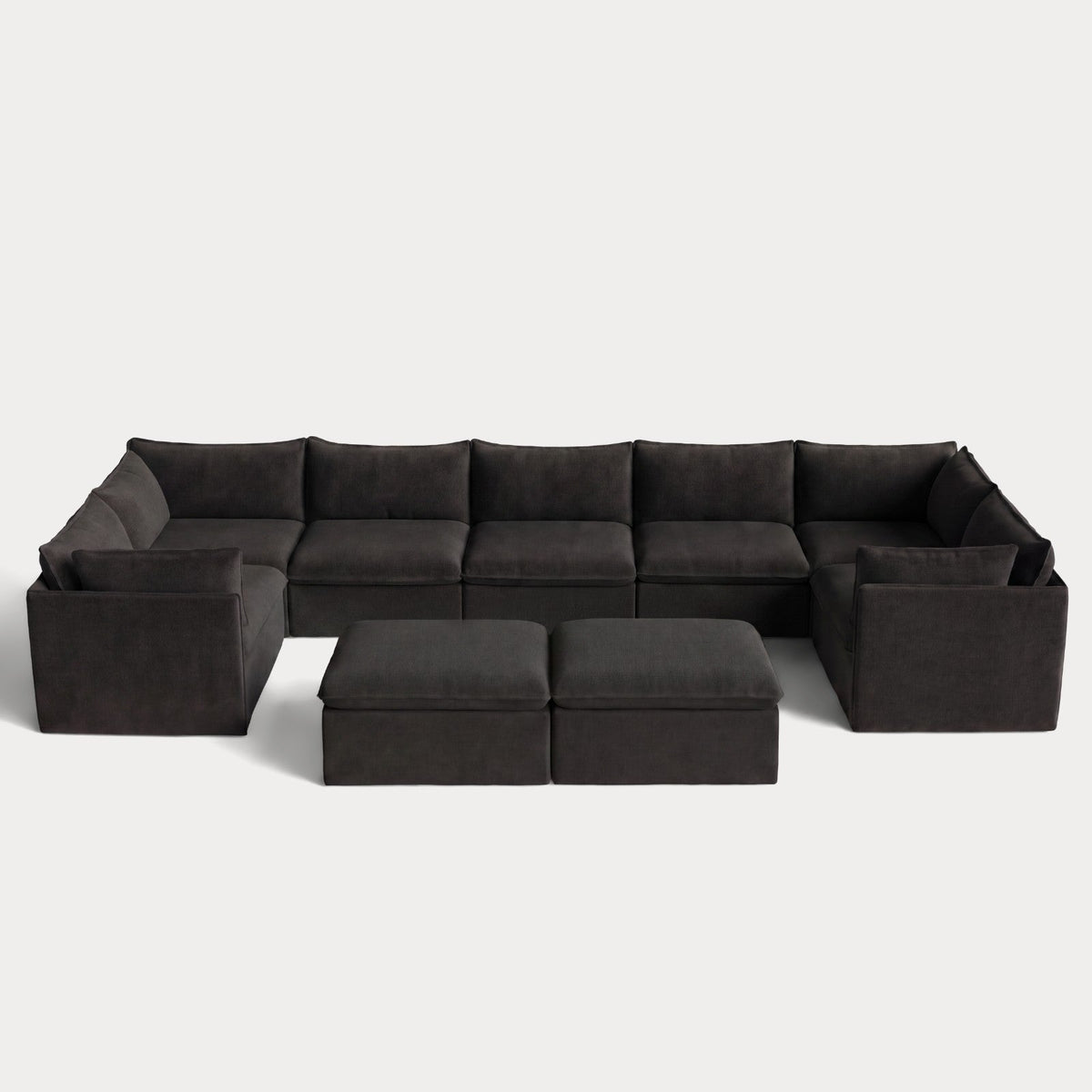 Modular Outdoor Washable 7-Seater U-Sectional + Bench Ottoman | Classic Canvas in Charcoal