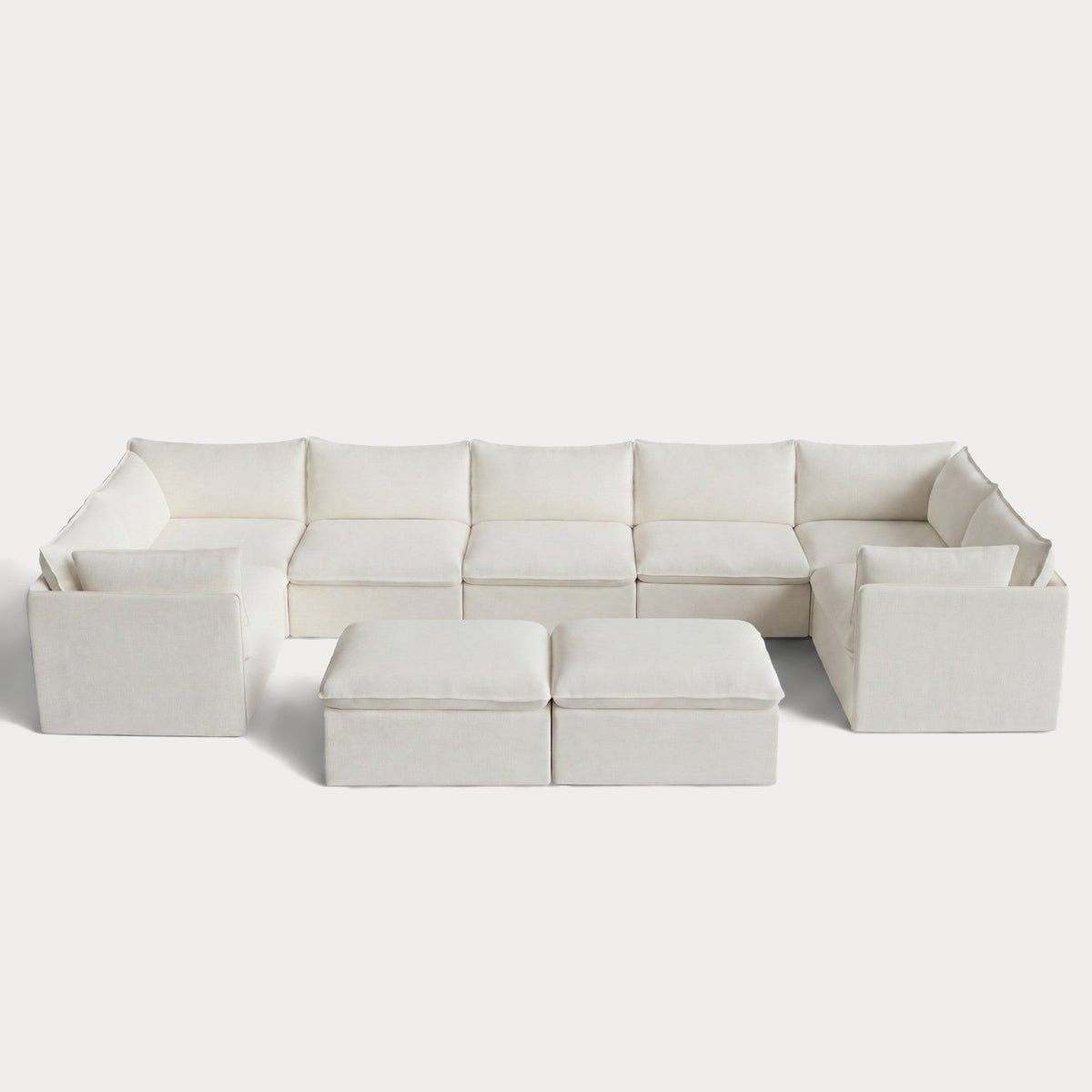 Modular Outdoor Washable 7-Seater U-Sectional + Bench Ottoman | Classic Canvas in Cloud
