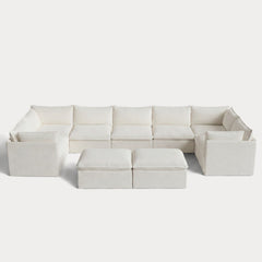 Modular Outdoor Washable 7-Seater U-Sectional + Bench Ottoman | Classic Canvas in Cloud
