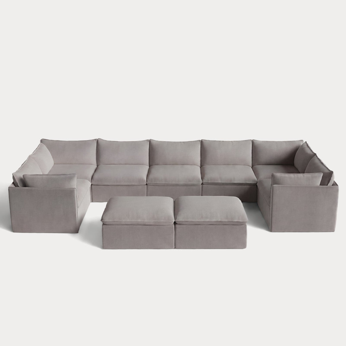 Modular Outdoor Washable 7-Seater U-Sectional + Bench Ottoman | Nano Slubweave in Haze Gray