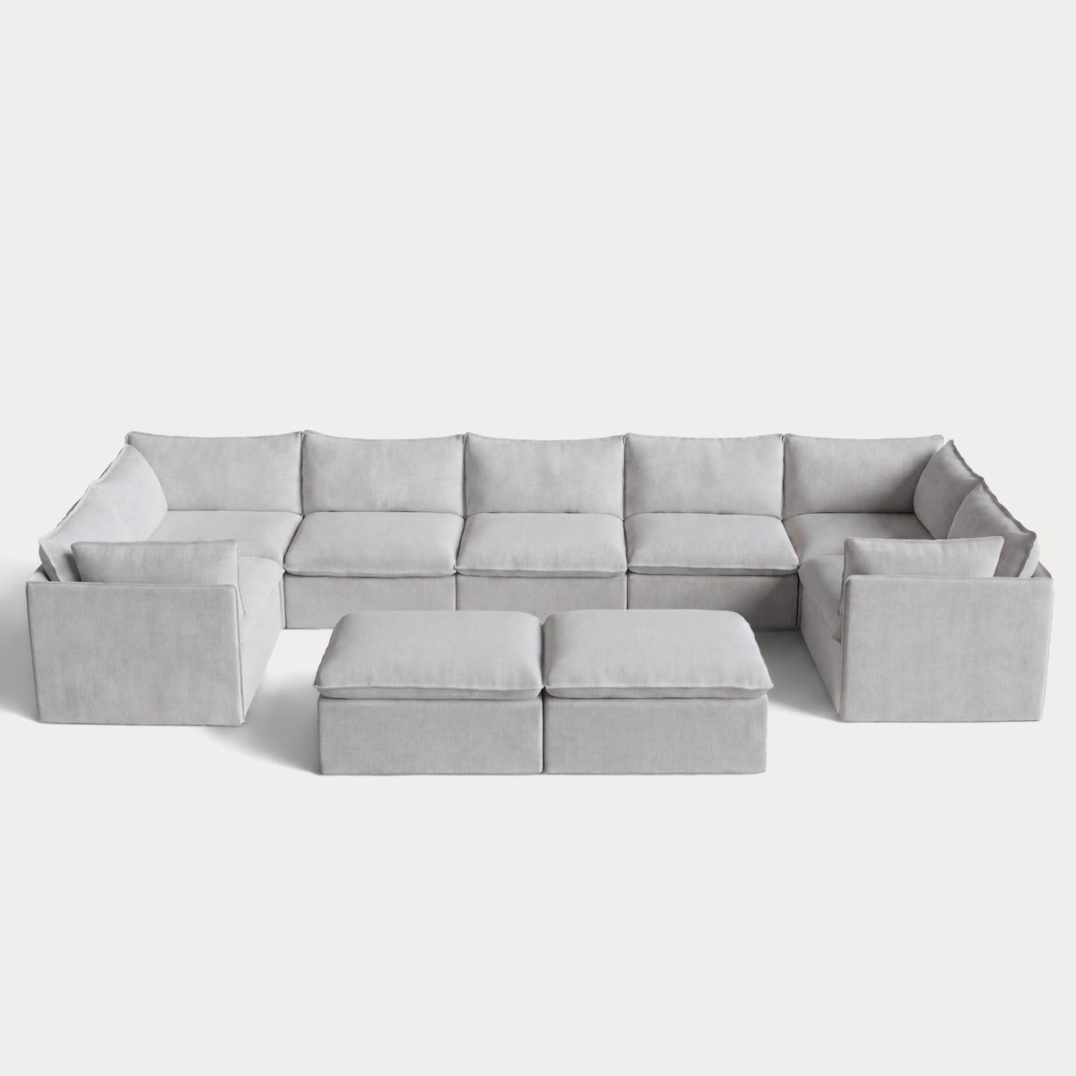 Modular Outdoor Washable 7-Seater U-Sectional + Bench Ottoman | Nano Slubweave in Mist