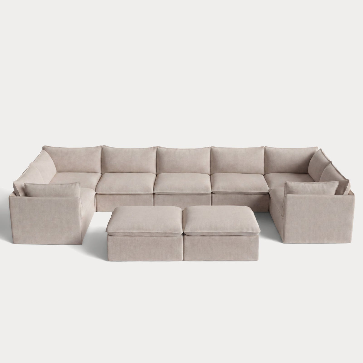 Modular Outdoor Washable 7-Seater U-Sectional + Bench Ottoman | Classic Canvas in Sand