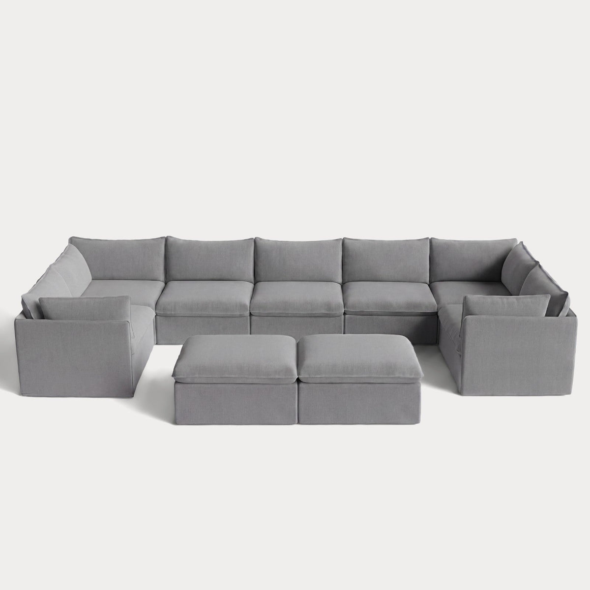 Modular Outdoor Washable 7-Seater U-Sectional + Bench Ottoman | Classic Canvas in Stone Gray