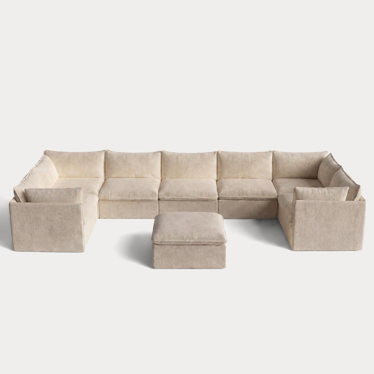 Modular Outdoor Washable 7-Seater U-Sectional + Ottoman | Alfresco Boucle in Cashew