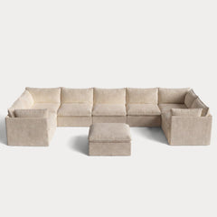 Modular Outdoor Washable 7-Seater U-Sectional + Ottoman | Alfresco Boucle in Cashew