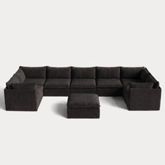 Modular Outdoor Washable 7-Seater U-Sectional + Ottoman | Classic Canvas in Charcoal