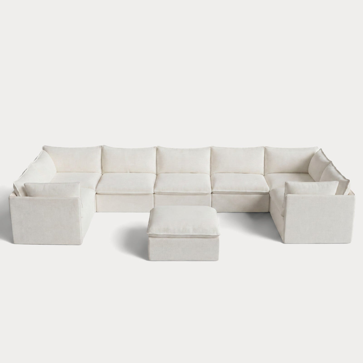 Modular Outdoor Washable 7-Seater U-Sectional + Ottoman | Classic Canvas in Cloud