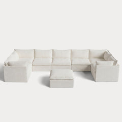 Modular Outdoor Washable 7-Seater U-Sectional + Ottoman | Classic Canvas in Cloud