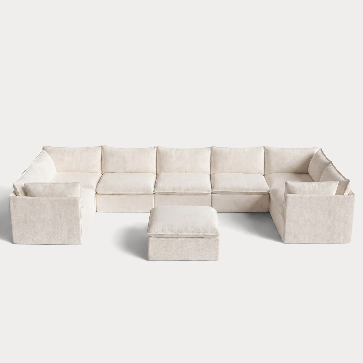 Modular Outdoor Washable 7-Seater U-Sectional + Ottoman | Alfresco Boucle in Creme