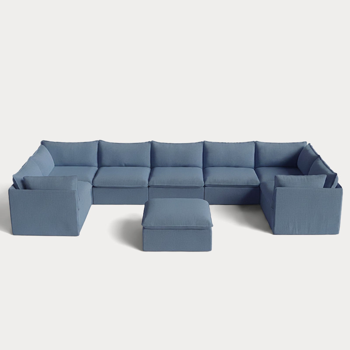 Modular Outdoor Washable 7-Seater U-Sectional + Ottoman | Classic Canvas in Ocean