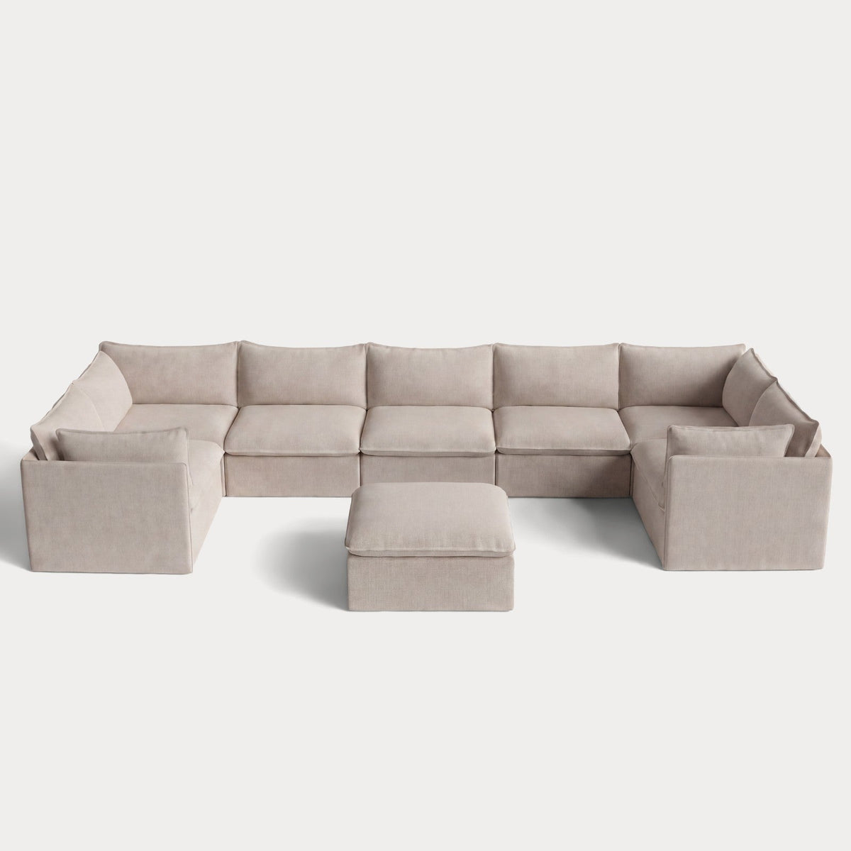 Modular Outdoor Washable 7-Seater U-Sectional + Ottoman | Classic Canvas in Sand