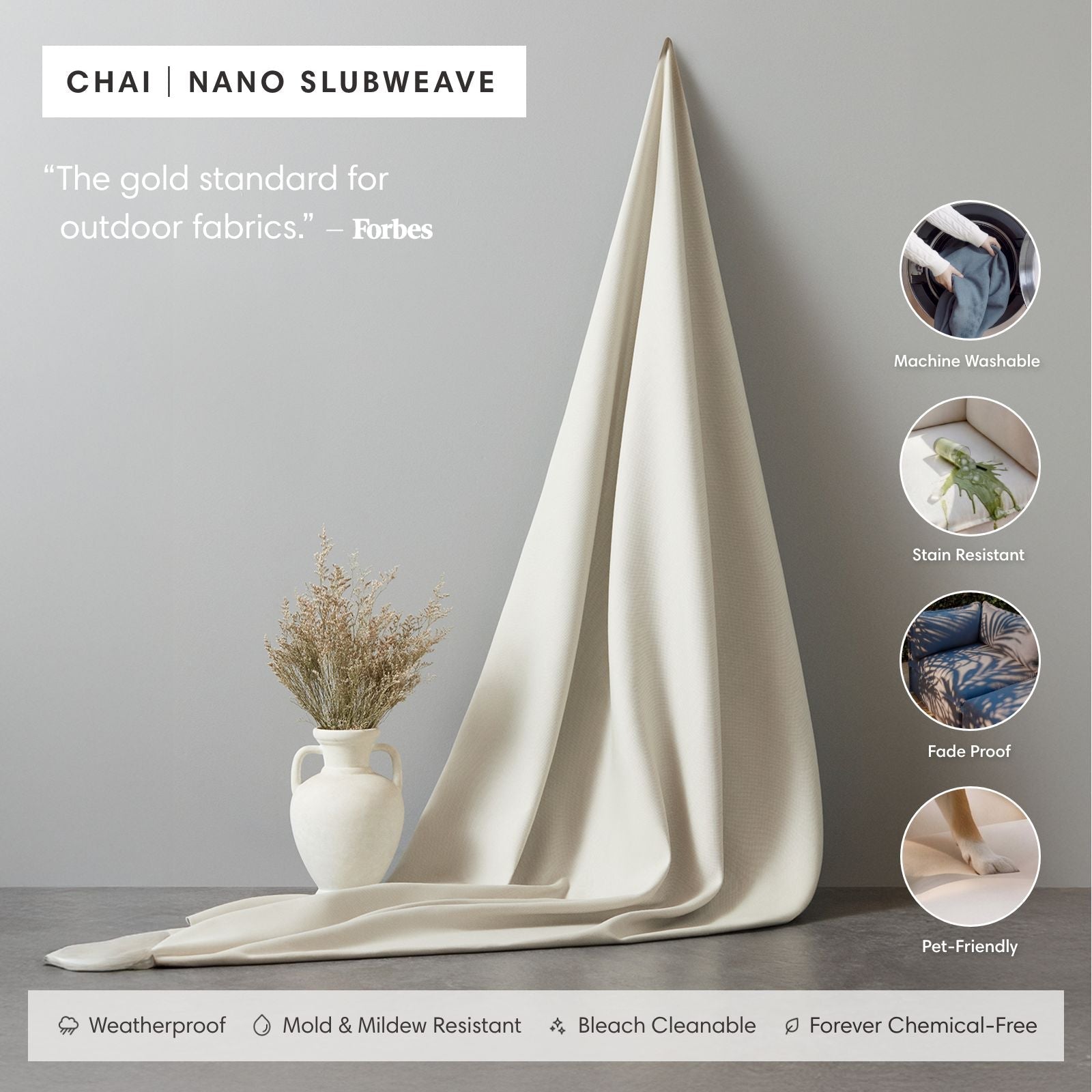 Modular Outdoor Washable 3-Seater + Ottoman | Nano Slubweave in Chai