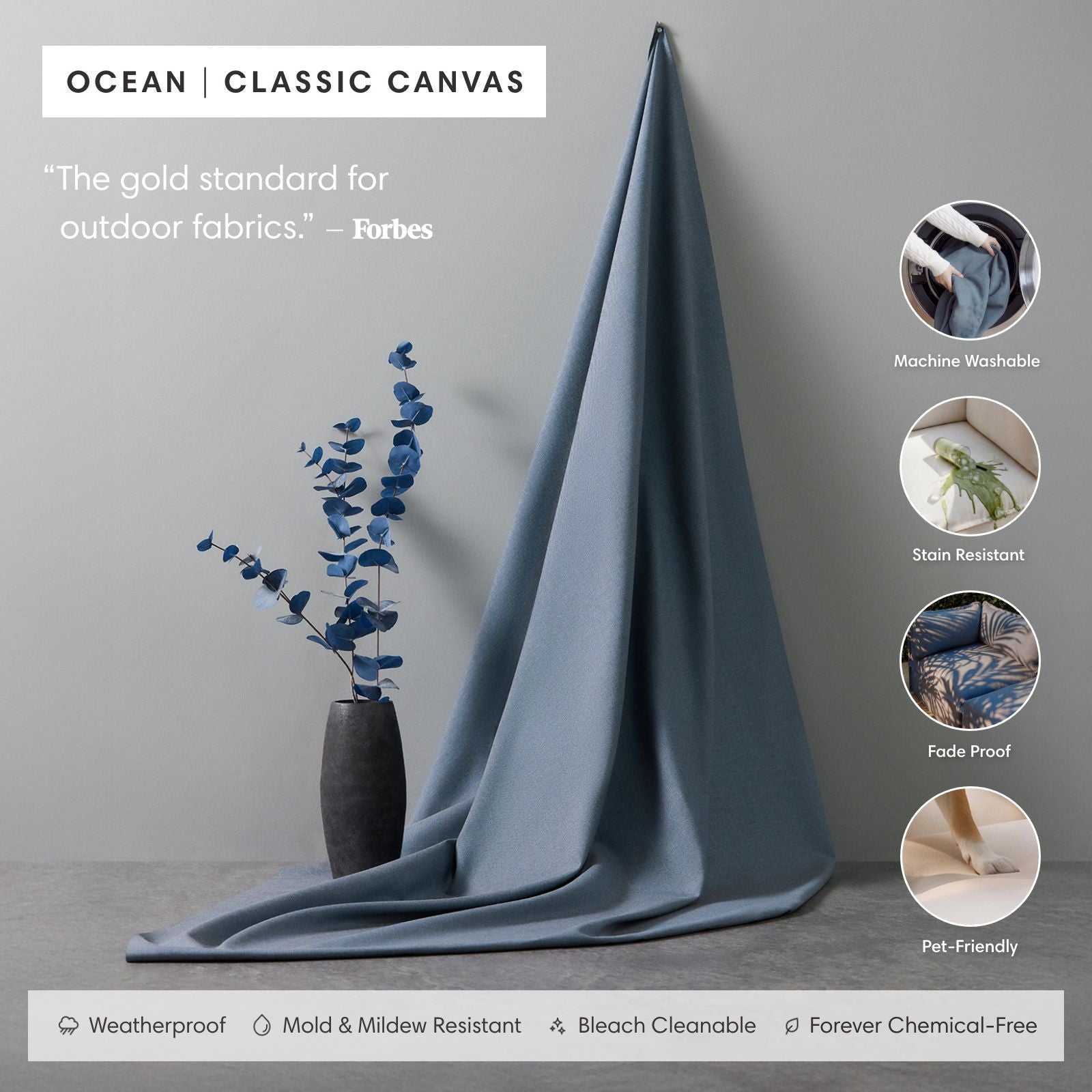Modular Outdoor Washable 7-Seater Corner Sectional | Classic Canvas in Ocean