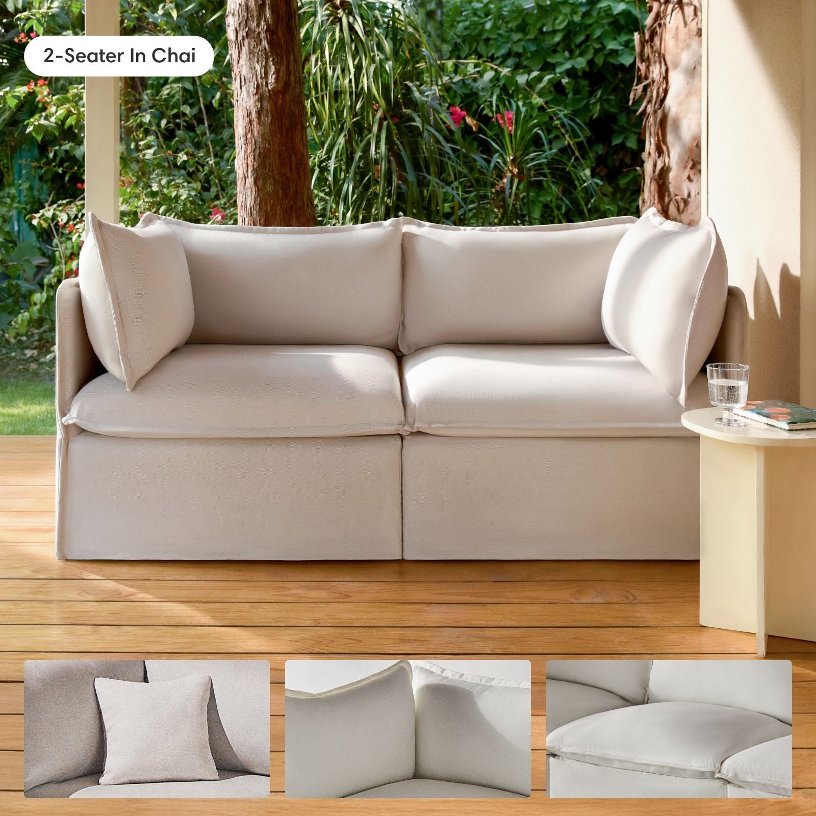 Modular Outdoor Washable 6-Seater Open-Ends U-Sectional | Nano Slubweave in Chai