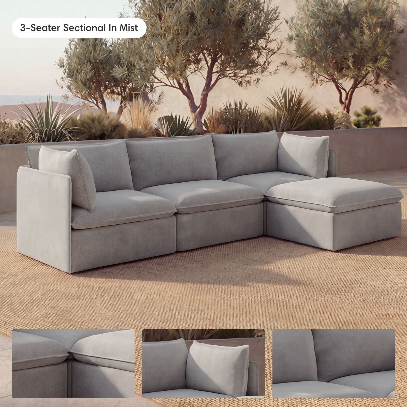 Modular Outdoor Washable 4-Seater Sectional | Nano Slubweave in Mist