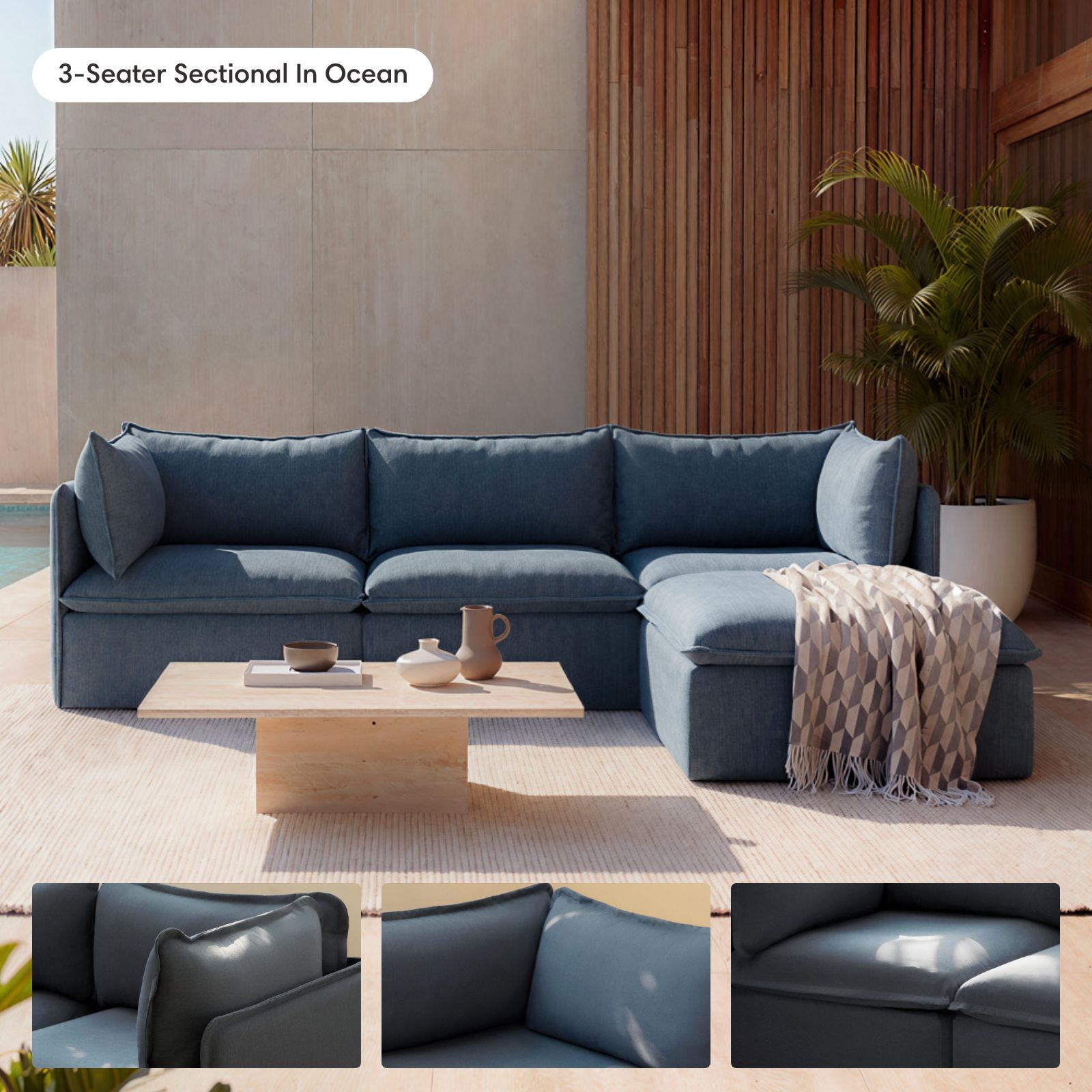 Modular Outdoor Washable 3-Seater | Classic Canvas in Ocean
