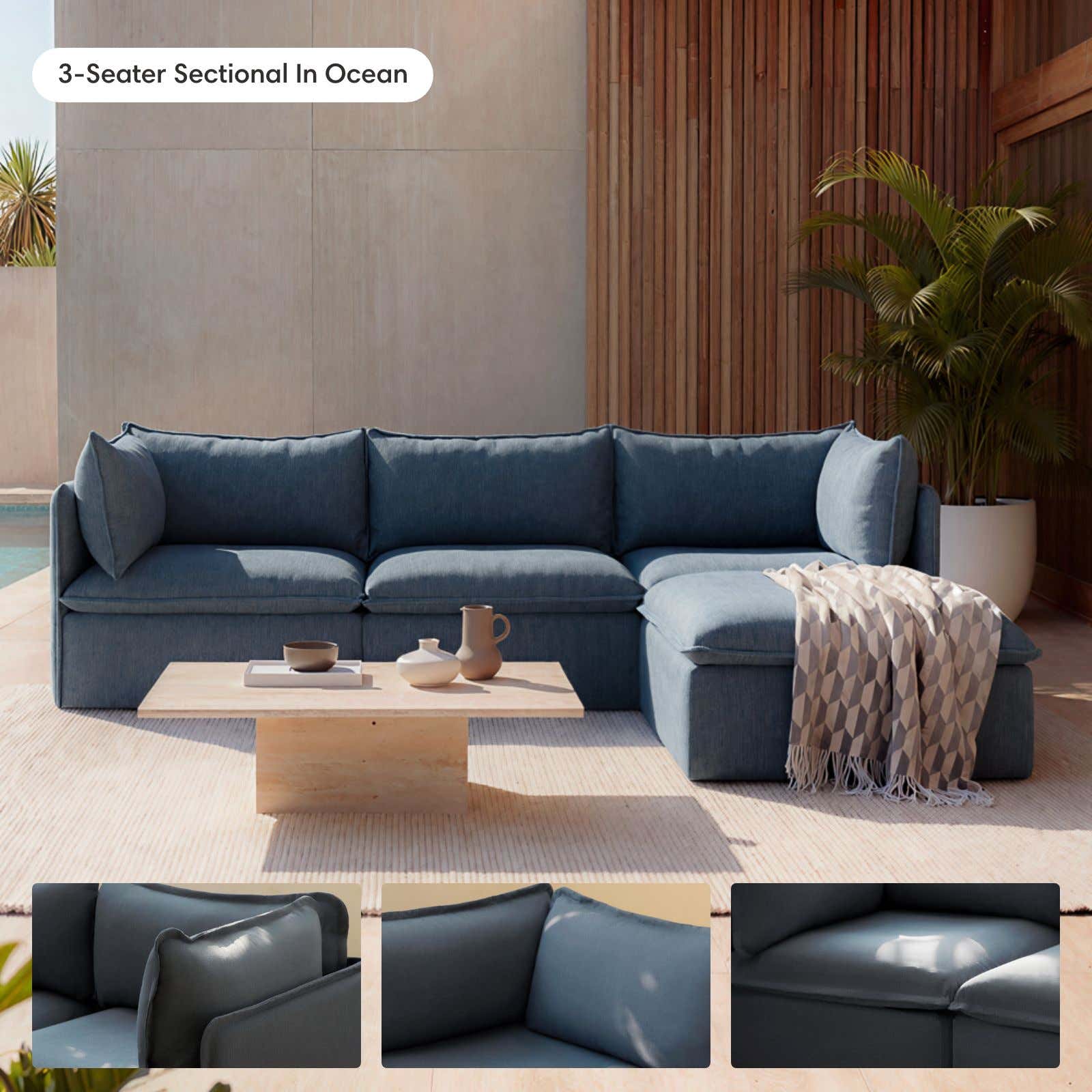 Modular Outdoor Washable 7-Seater Corner Sectional | Classic Canvas in Ocean