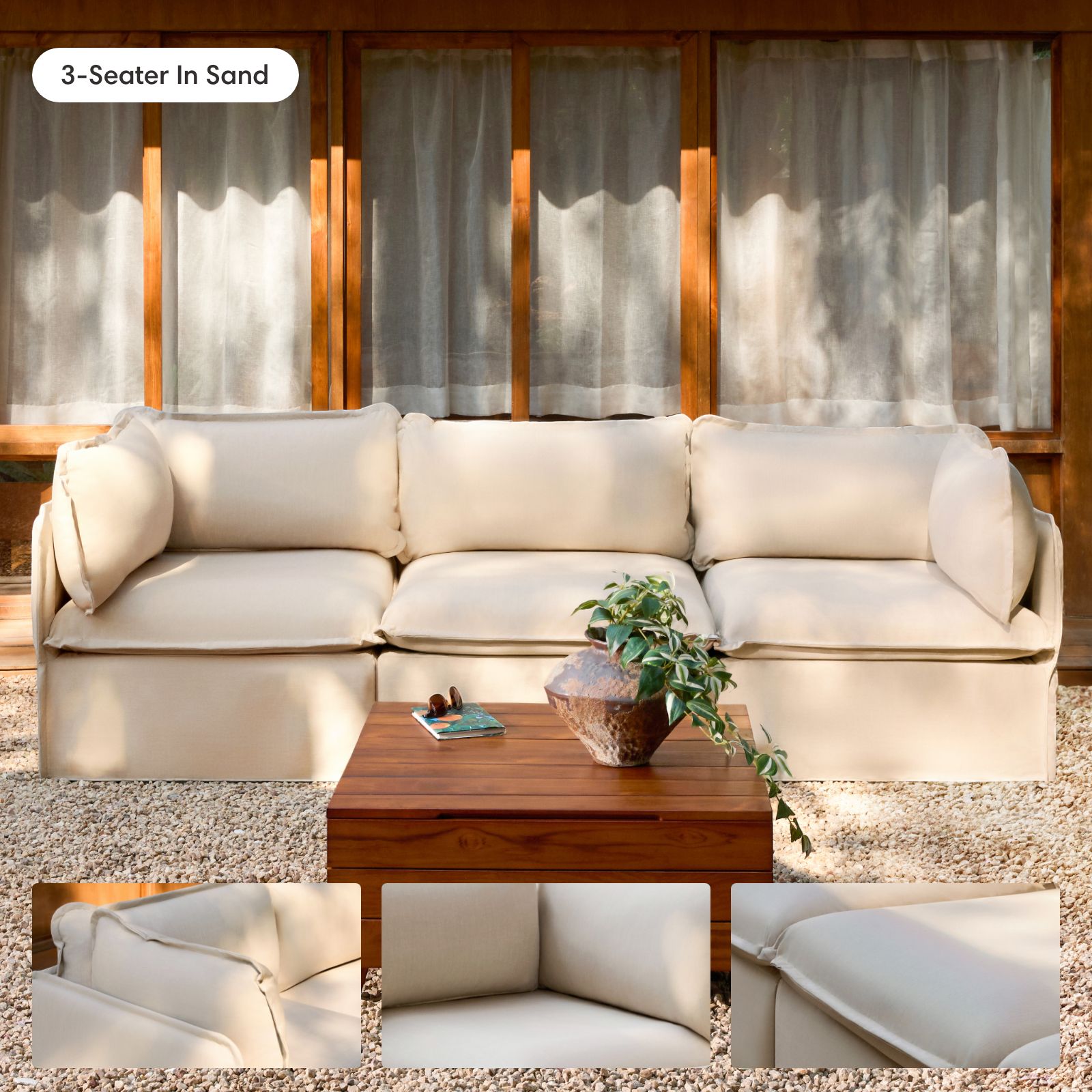 Modular Outdoor Washable 6-Seater Open-Ends U-Sectional | Classic Canvas in Sand