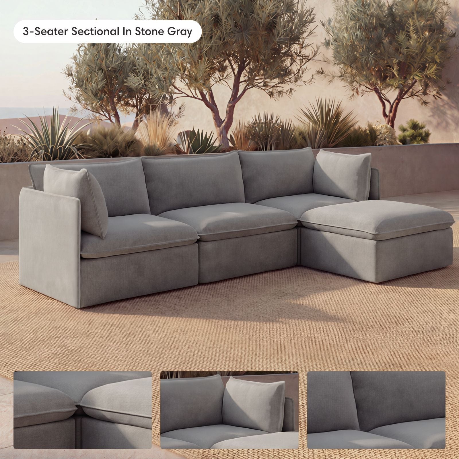 Modular Outdoor Washable 4-Seater Sectional | Classic Canvas in Stone Gray