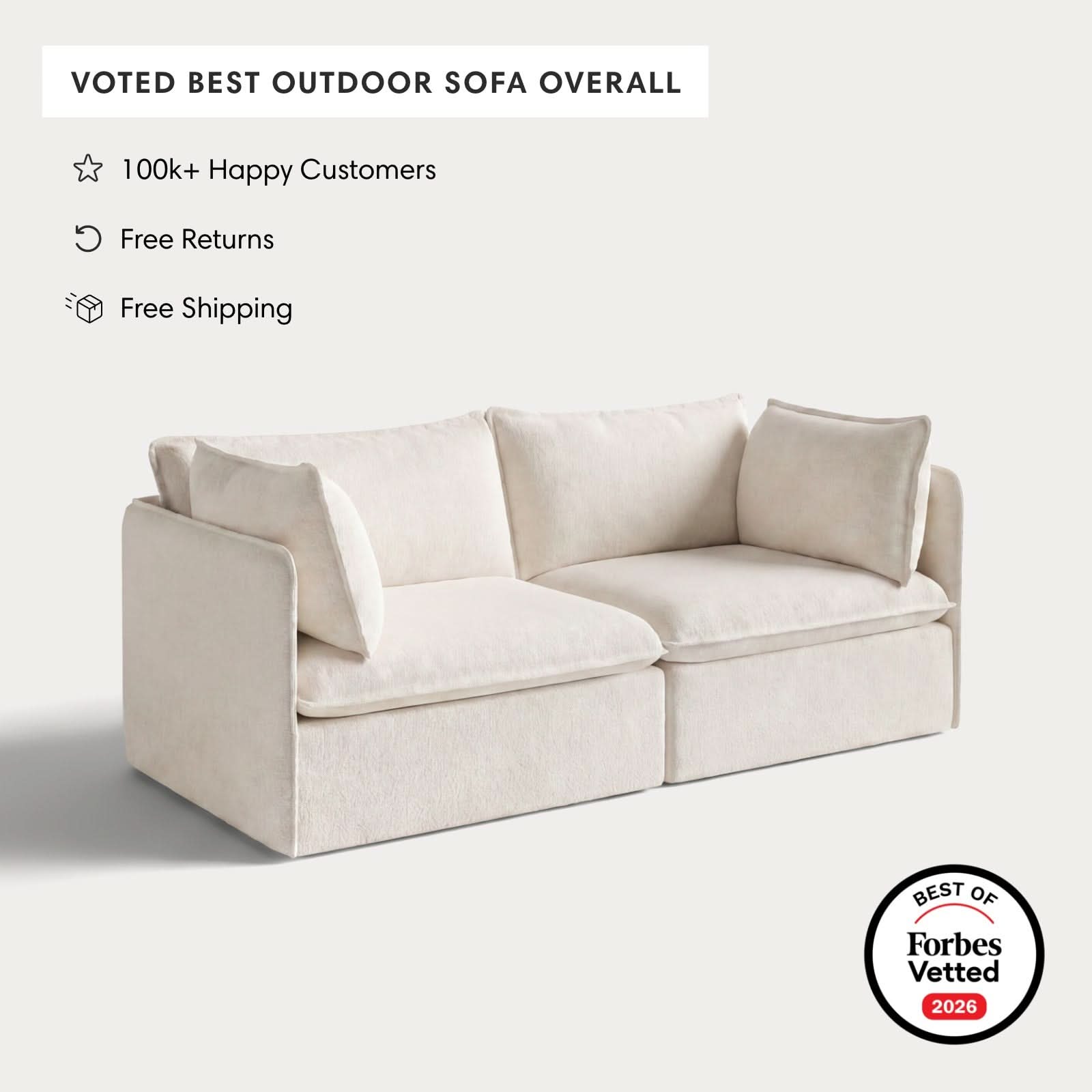 Modular Outdoor Washable 2-Seater | Alfresco Boucle in Creme
