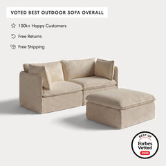 Modular Outdoor Washable 2-Seater + Ottoman | Alfresco Boucle in Cashew