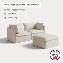 Modular Outdoor Washable 2-Seater + Ottoman | Nano Slubweave in Chai