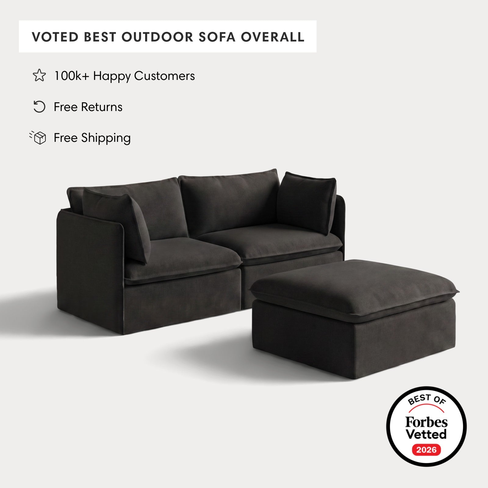 Modular Outdoor Washable 2-Seater + Ottoman | Classic Canvas in Charcoal