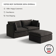 Modular Outdoor Washable 2-Seater + Ottoman | Classic Canvas in Charcoal