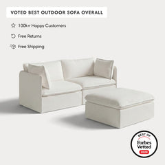 Modular Outdoor Washable 2-Seater + Ottoman | Classic Canvas in Cloud
