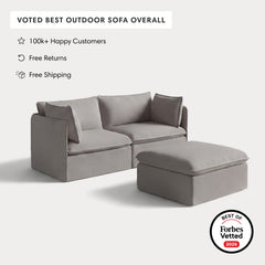 Modular Outdoor Washable 2-Seater + Ottoman | Nano Slubweave in Haze Gray