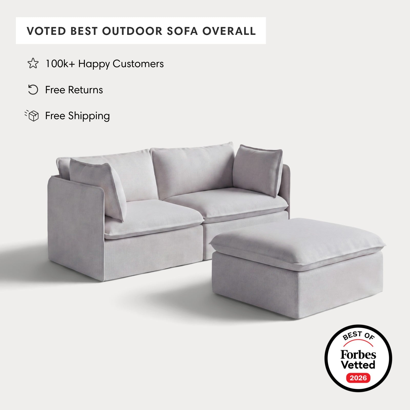 Modular Outdoor Washable 2-Seater + Ottoman | Nano Slubweave in Mist