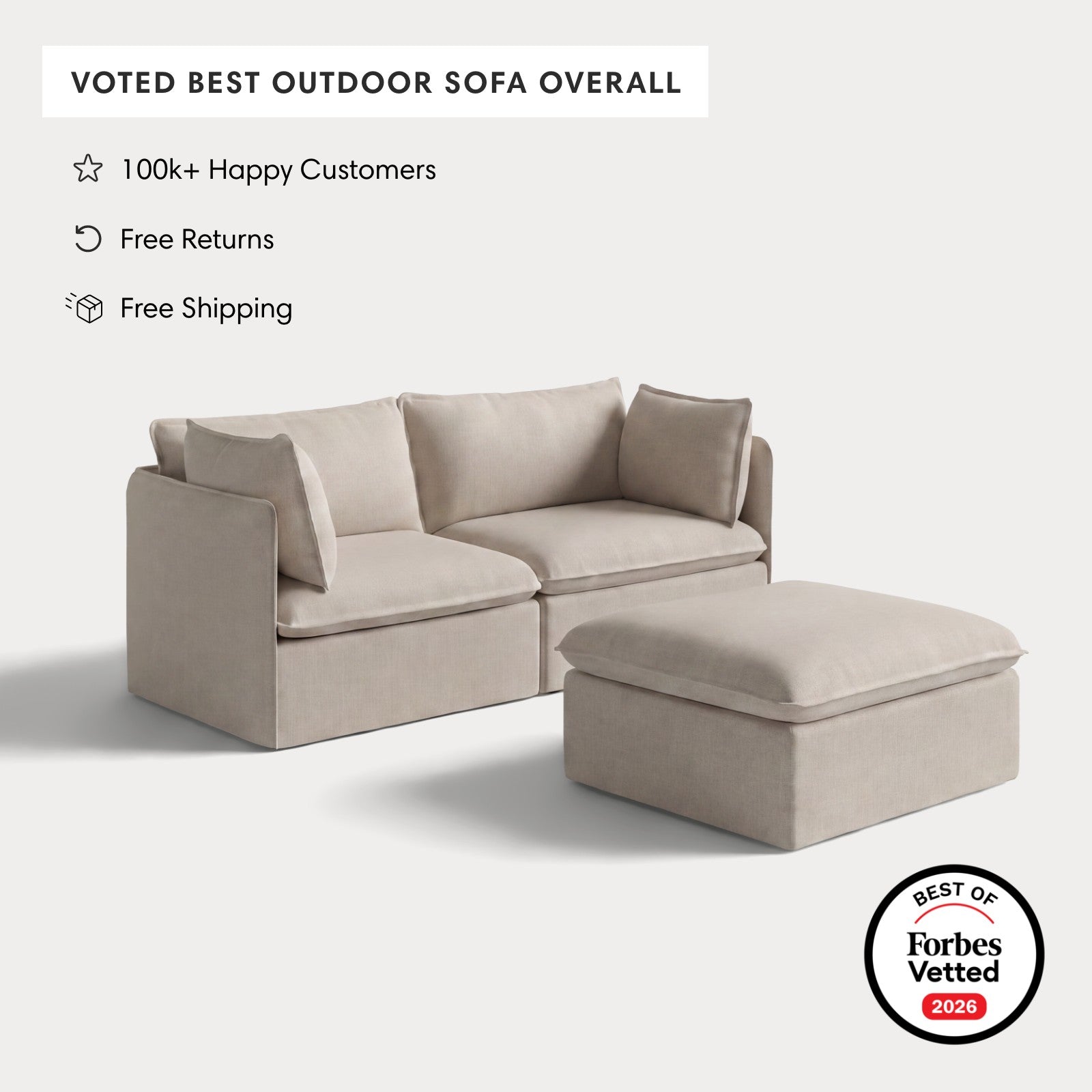 Modular Outdoor Washable 2-Seater + Ottoman | Classic Canvas in Sand
