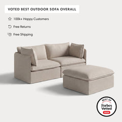 Modular Outdoor Washable 2-Seater + Ottoman | Classic Canvas in Sand